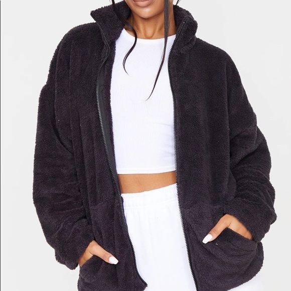 PrettyLittleThing Teddy Borg Side Pocket Jacket - US 10 - Picture 1 of 5
